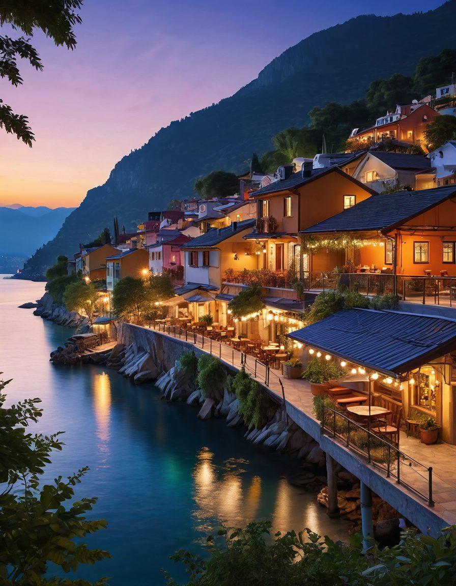 A beautifully designed split scene showing a vibrant urban skyline on one side, filled with charming cafés and twinkling city lights, transitioning to a tranquil countryside retreat with a cozy cabin surrounded by lush greenery and soft mountains in the background. The juxtaposition of energy and tranquility should be emphasized, inviting viewers into a world where love can flourish in both environments. super-realistic. vibrant colors. soft lighting.